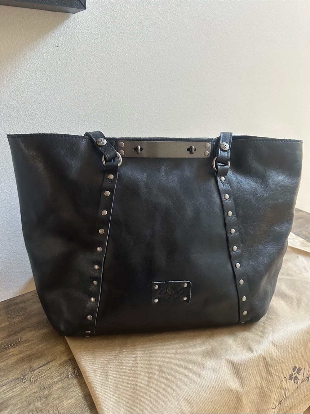 Patricia Nash Oversized Black Leather Studded Tote Bag